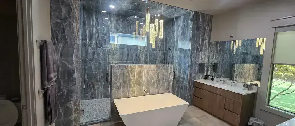 Marble Wet Room and Soaking Tub by BNB Concepts